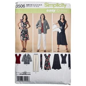 Simplicity 3506 Sewing Pattern Womens' Dress Top Skirt Pants Jacket Size 10-18